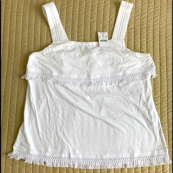 🏷️ *FINAL SALE PRIC* JCrew Mercantile Women’s G5185 White Fringe Tank Top M - Picture 2 of 6